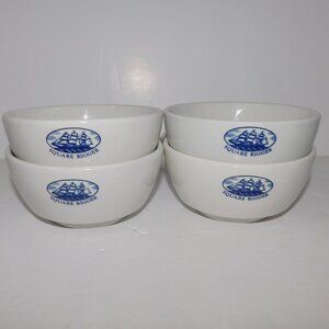Lands End Square Rigger Cereal Cowder Bowl Set of 4 Vintage 80s White Blue Boat